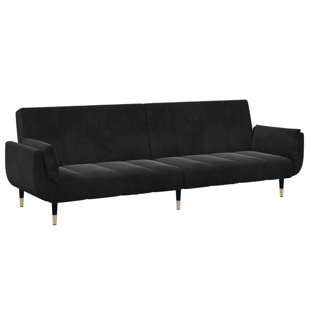 Divano Letto a 2 Posti con Poggiapiedi Nero in Velluto 3258154