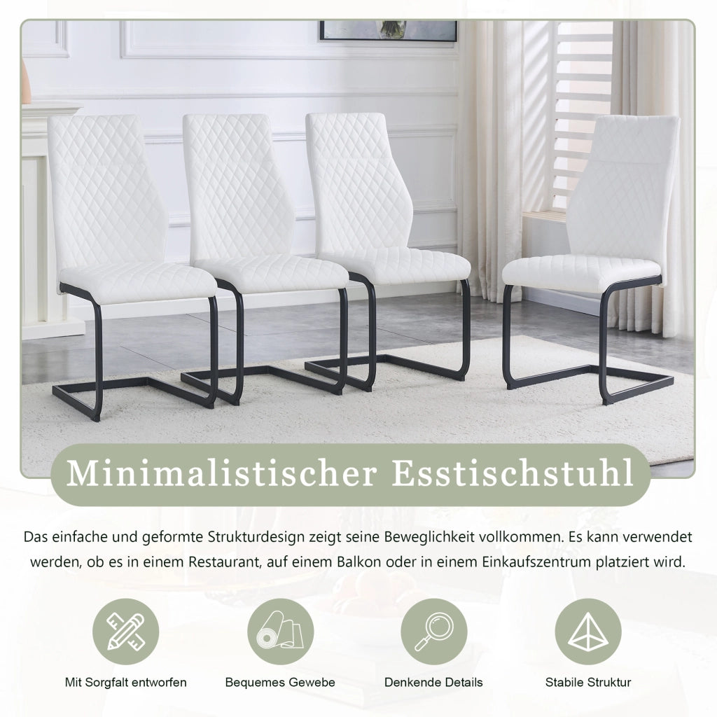 SEDIA da pranzo in PU bianco con struttura nera, altezza 100 cm, Set da 2 pezzi