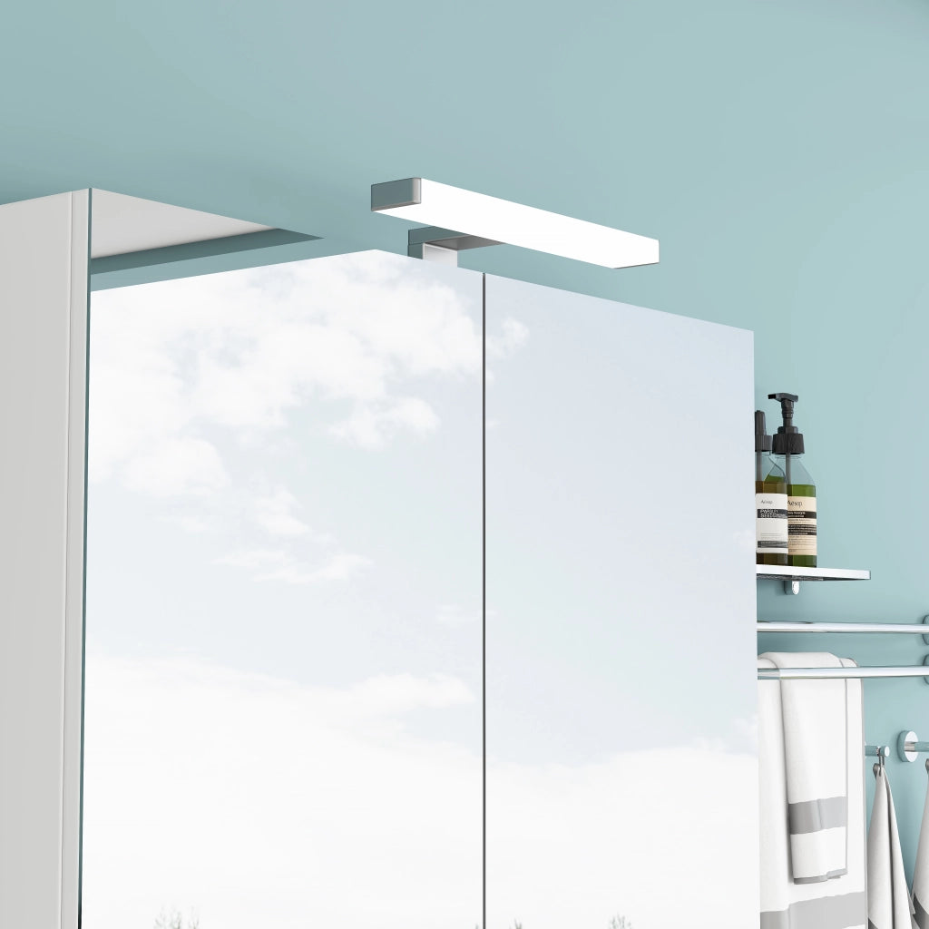 Mobile con specchio con 2 ante; LED; presa standard francese e ripiani in vetro regolabili per bagno; 87×24×79 cm