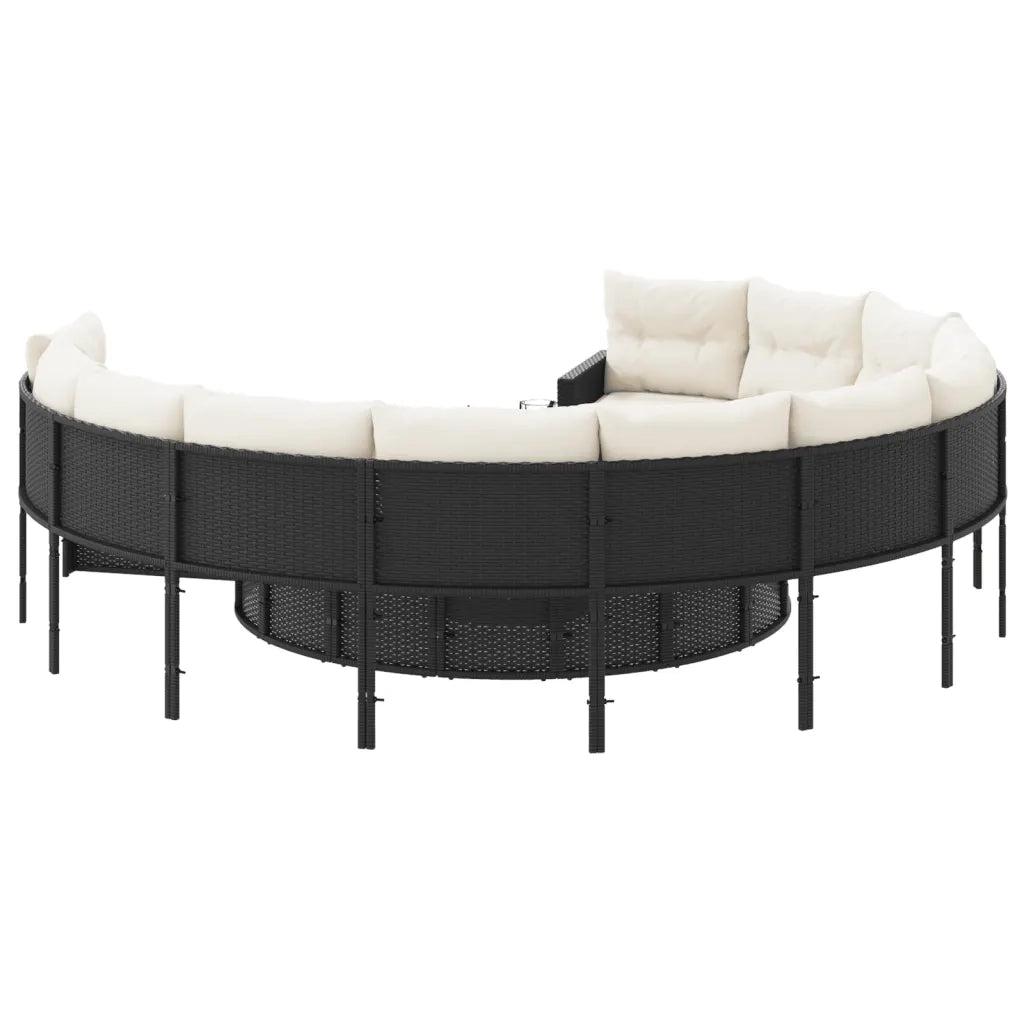 vidaXL Divano da Giardino con Cuscini Circolare Nero in Polyrattan