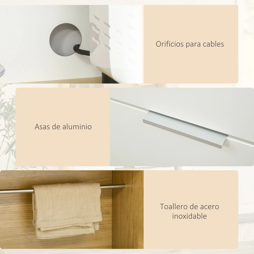 Armadio da Cucina con 3 Ante, Cassetto e Ripiano Aggiustabile ¨C Zephmum ¨C 93x40x180 cm Legno Naturale