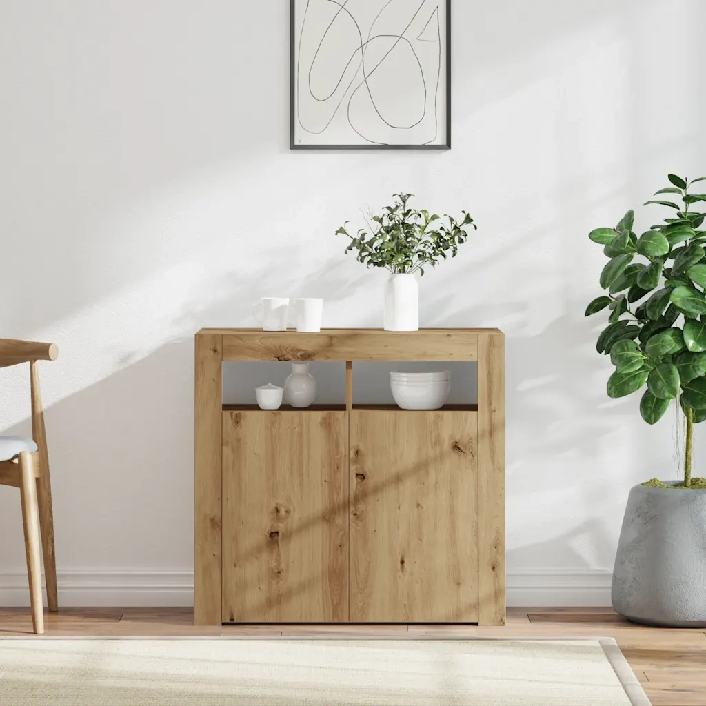 Credenza con Luci LED-Buffet-Armadio da cucina Artigianale 80x35x75 cm in Truciolato