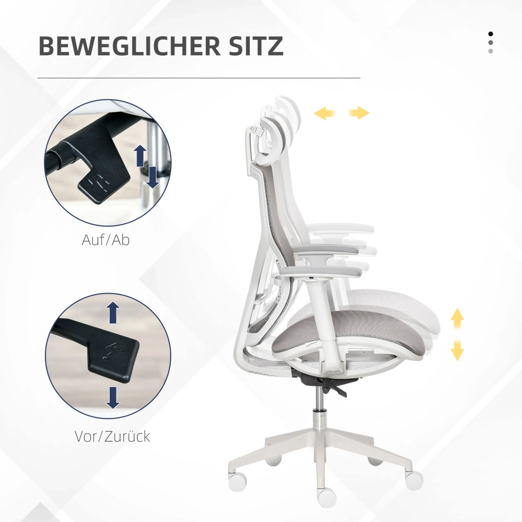 Sedia da ufficio gaming con schienale rete e braccioli 3D ¨C zephmum ¨C grigio 67x65x120-128 cm