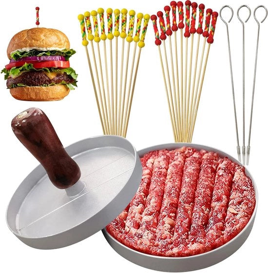Fabbricatore di Hamburger - Alluminio - Senza Incollaggio - con Spiedini