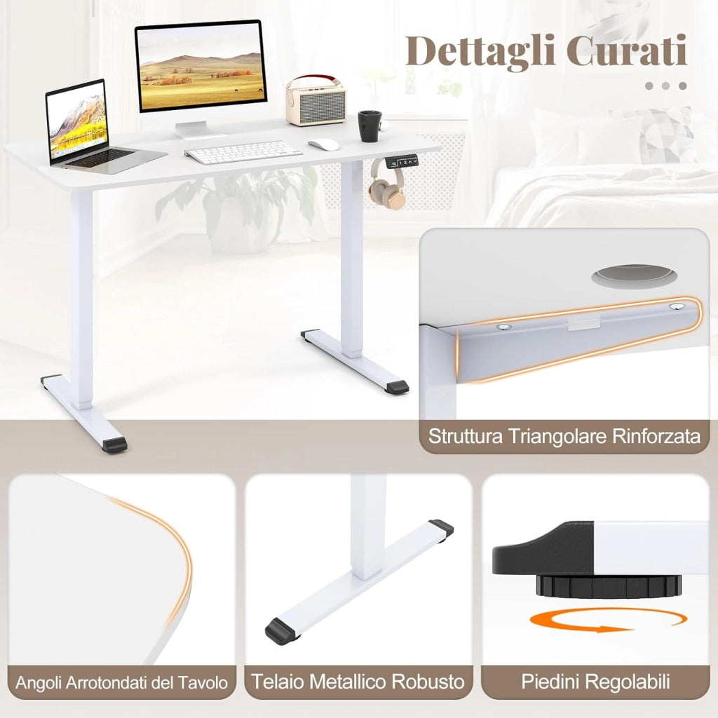 Scrivania Elettrica Regolabile in Altezza 120 x 60 x 73-118 cm, con Funzioni di Memoria e Anti-Collisione, Gancio Laterale e Foro per Cavi, Scrivania in Piedi/Seduti per Ufficio e Casa