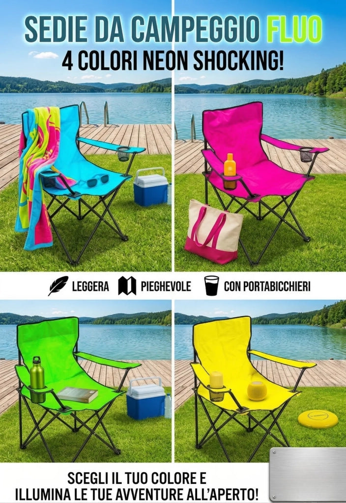 Sedia Pieghevole Campeggio, Pesca e Outdoor: Leggera, Poliestere 600D con Braccioli e Sacca Inclusa colori assortiti