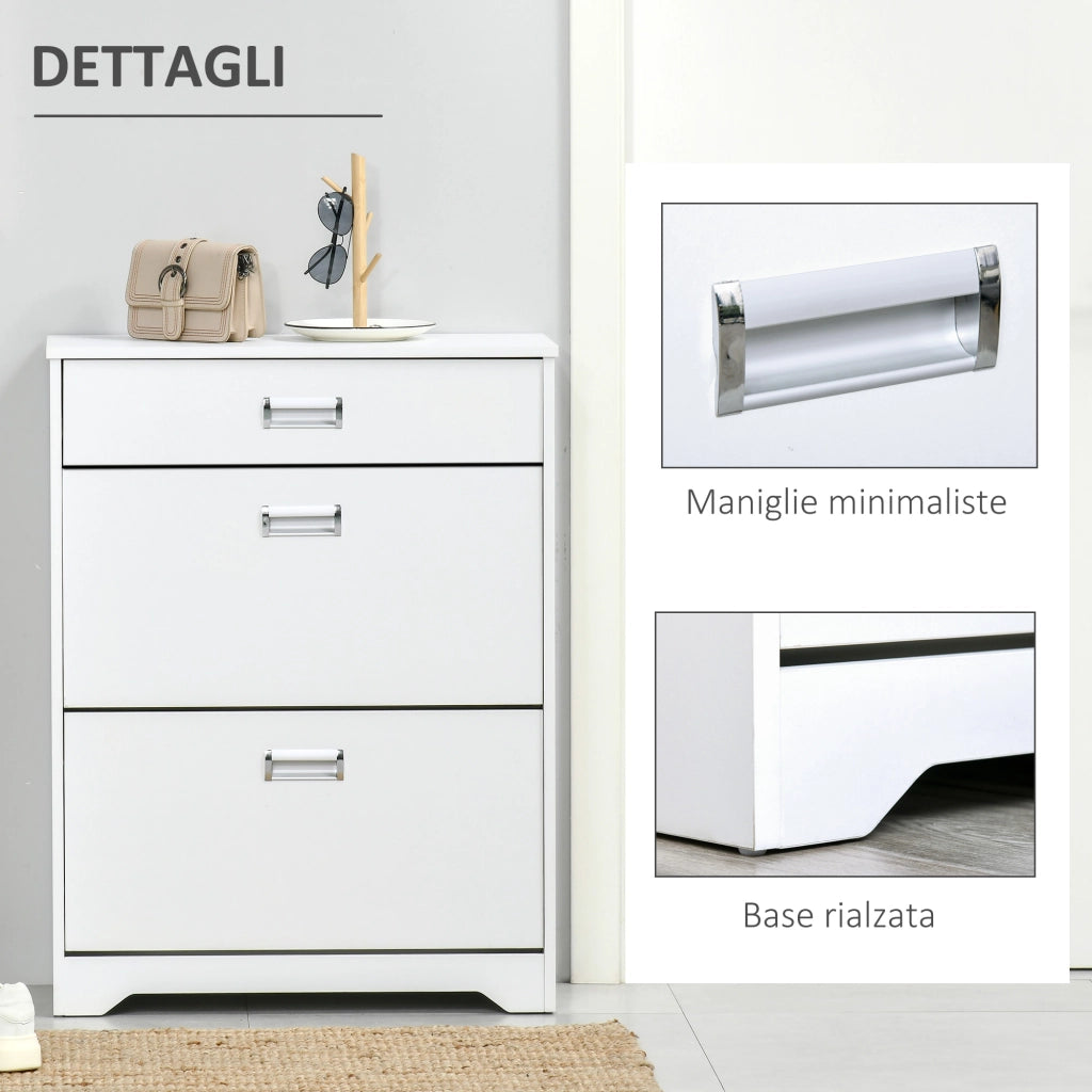 Scarpiera Moderna in Legno ¨C zephmum ¨C Bianco 70x29x92cm con 2 Cassetti e Mensola Regolabile