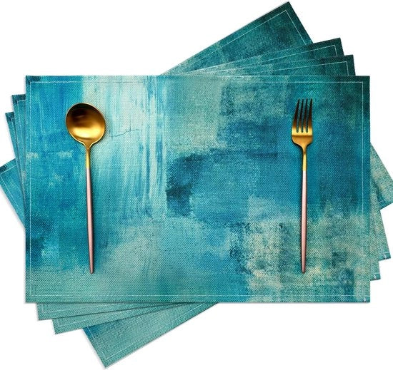 Placemats Moderni per Cucina in Stoffa con Disegno Abstracto Blu e Grigio 18 x 12 Pollici