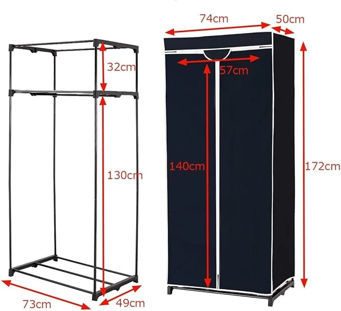 Armadio in Tessuto Armadio Cabina Pieghevole con Asta Appendiabiti, Vari Colori Disponibili, 75 x 50 x 170cm (Nero)