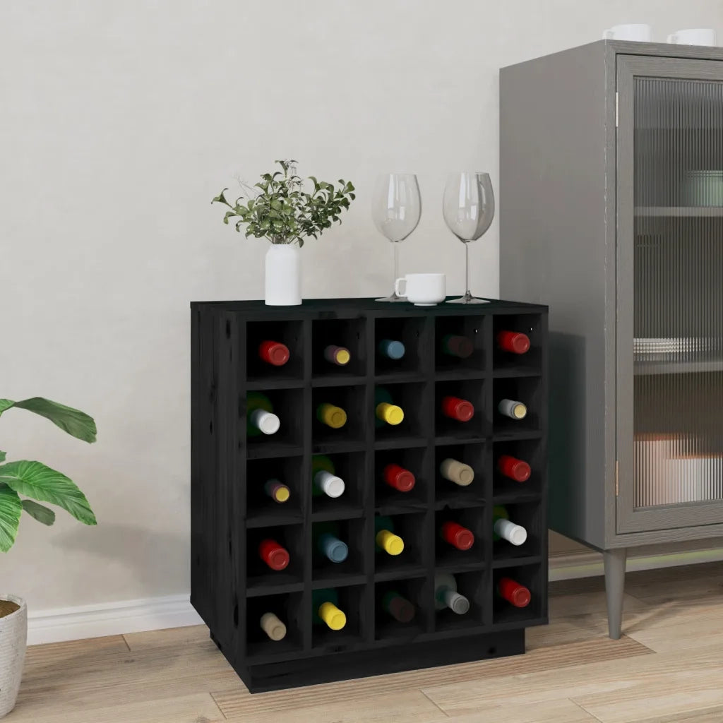 Portabottiglie Nero 55,5x34x61 cm in Legno Massello di Pino 821531
