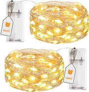 Cavo di illuminazione a batterie con timer 2 m 20 led filo micro argento per interni - bianco caldo 2 pezzi per decorazione di sala da letto festa Natale matrimonio Halloween