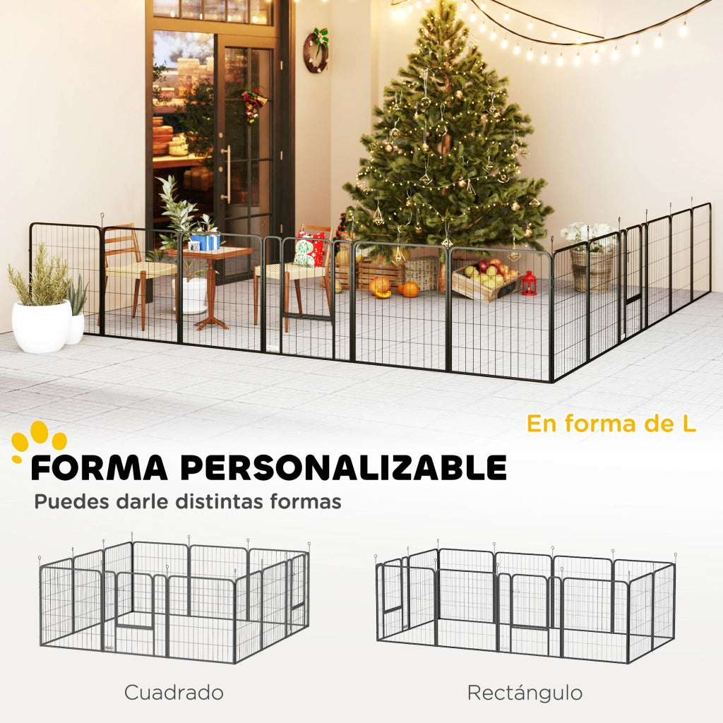 Recinto per Cani ¨C 12 Pannelli 68x80 cm ¨C Grigio/Nero ¨C Pieghevole ¨C zephmum