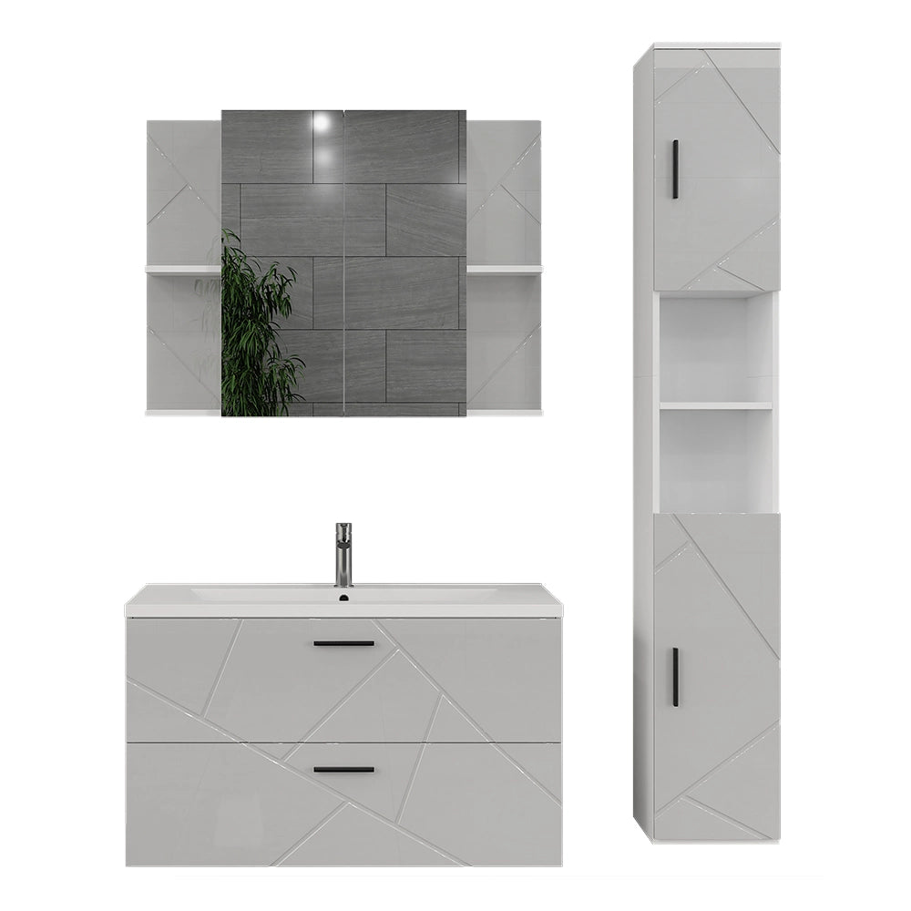 Vicco Set di mobili da bagno Bianco/bianco lucido 4 parti