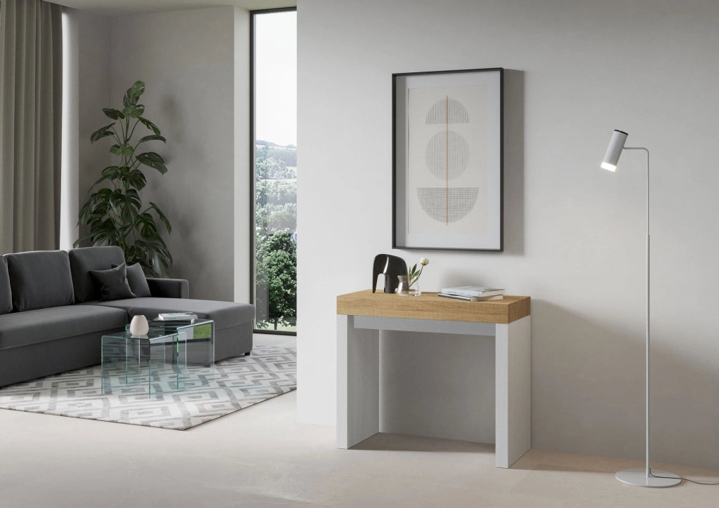 Consolle Allungabile 90-300x40x77 cm in Nobilitato Marrone e Bianco