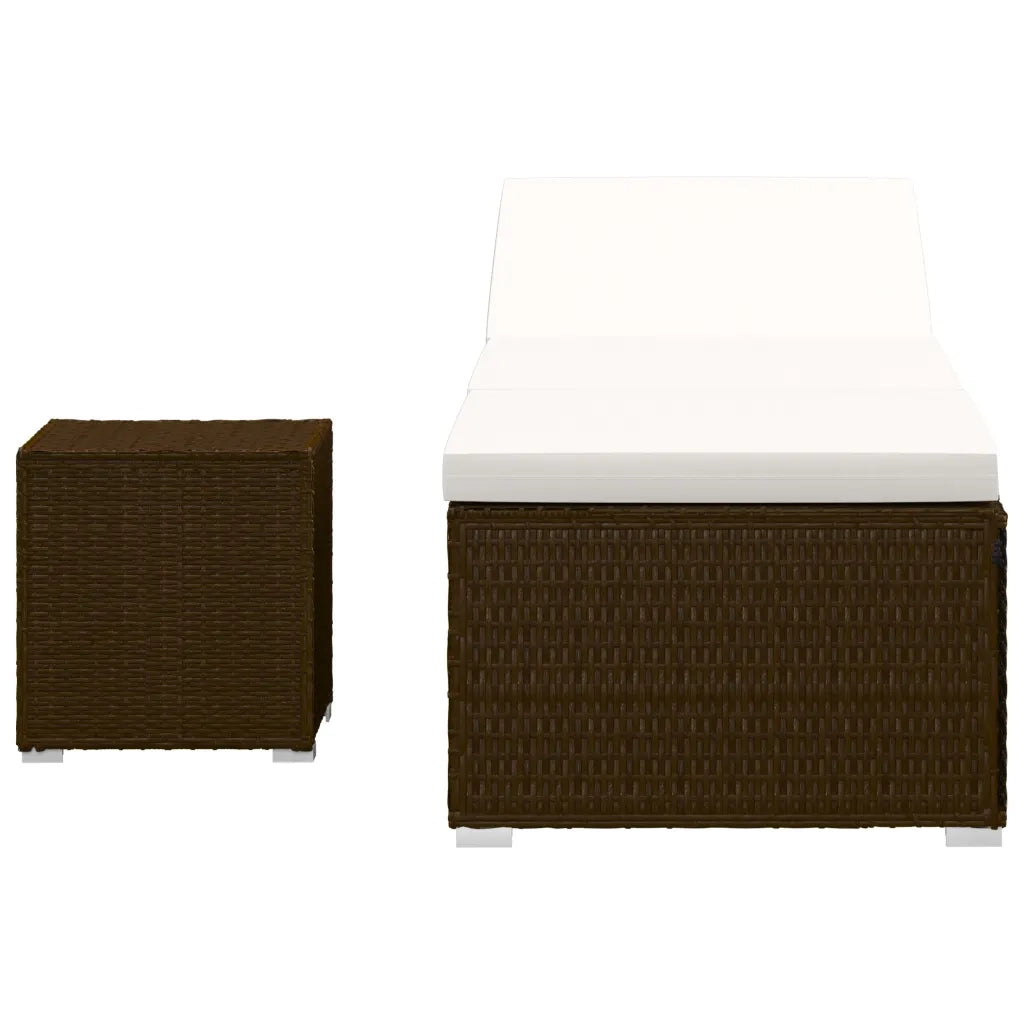 Lettino Prendisole con Cuscino e Tavolino in Polyrattan Marrone cod mxl 19691