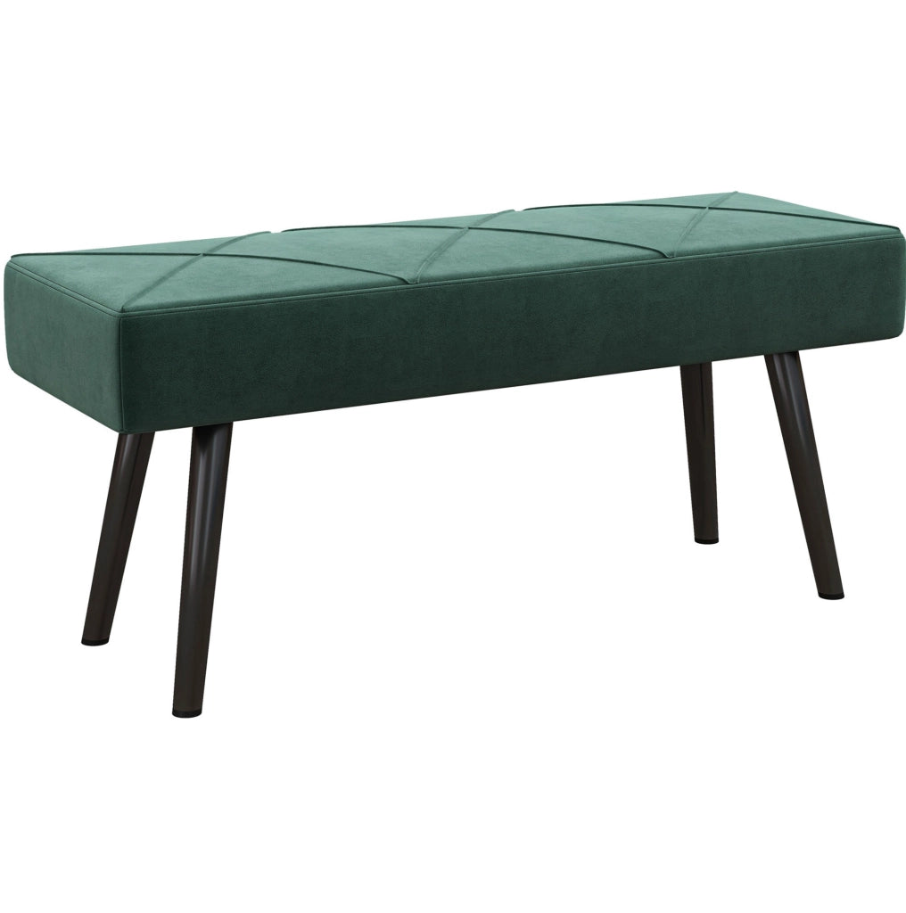 Panca imbottita verde con gambe in acciaio