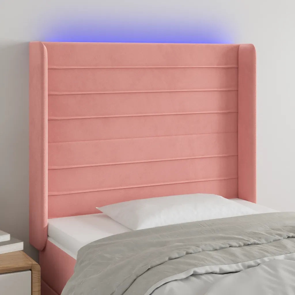 Testiera a LED Nera 93x16x118/128 cm in Velluto 3124229