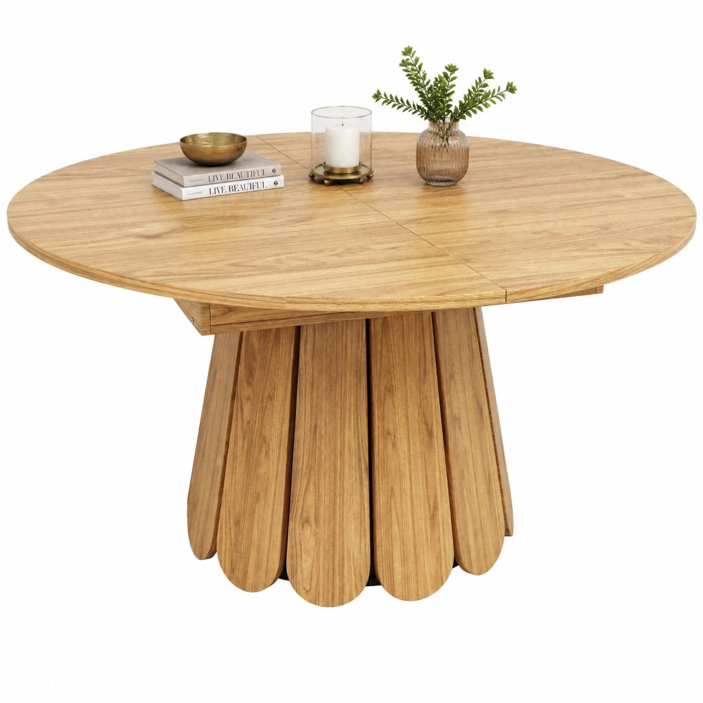 Tavolo da pranzo rotondo allungabile in MDF, 118-158 cm, colore legno
