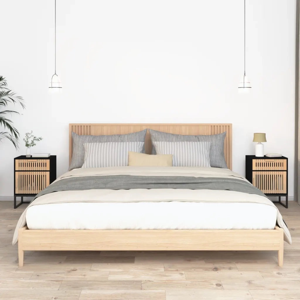 Comodini 2 pz-Set di 2 Tavolino da notte Neri 40x30x55,5 cm Legno Multistrato e Ferro