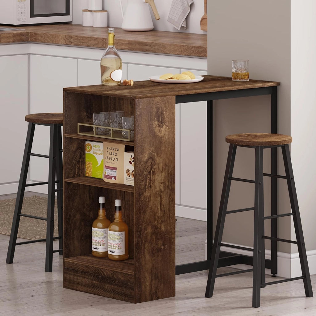 Sgabelli da Bar Set di 2, Sgabello Alto 71 cm con Poggiapiedi, Seduta Tonda Sedia Alta per Penisola Cucina, Sala da pranzo, Bancone in Acciaio Legno, Legno Vintage