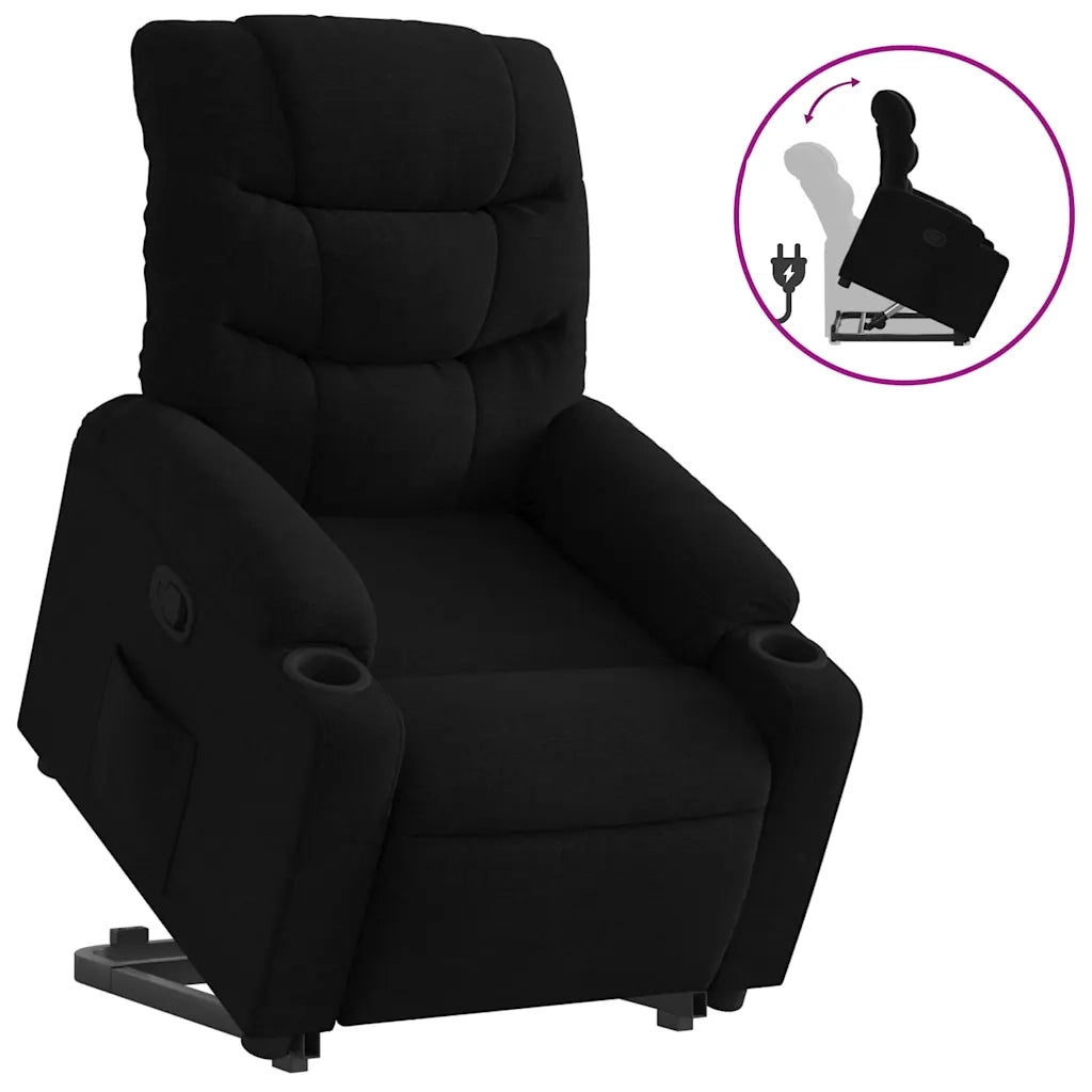 Poltrona | Sedia Relax Alzapersona Reclinabile Nera in Tessuto