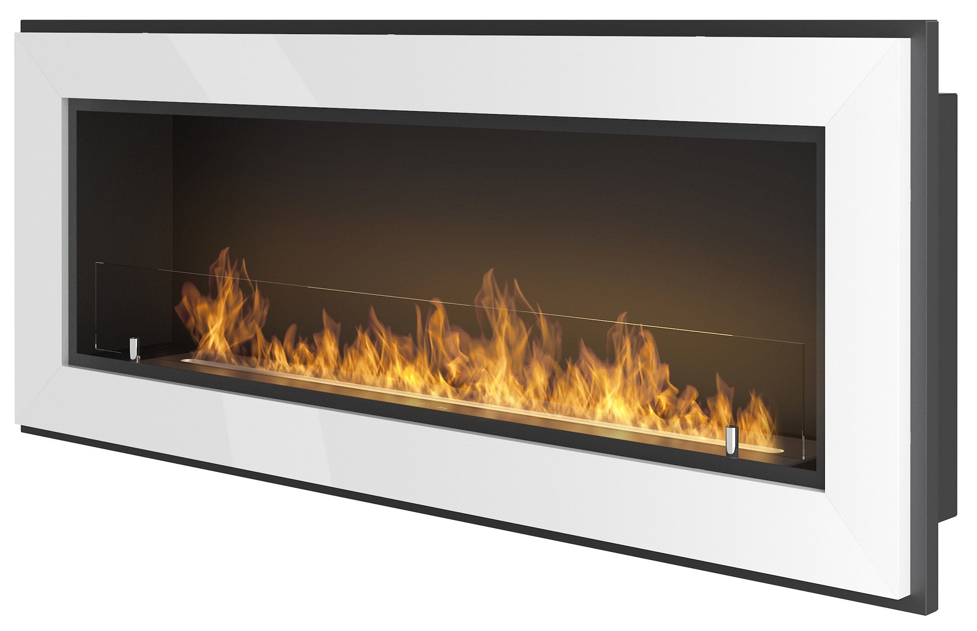 Camino a Bioetanolo da Parete/Incasso 120x49 cm Frame 1200 Bianco con Vetro