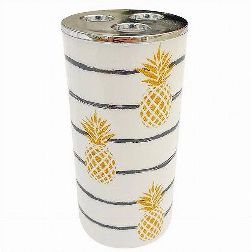 Trade Shop - Bicchiere Porta Spazzolino A 3 Fori Con Ananas Accessorio Arredo Da Bagno 69759 -