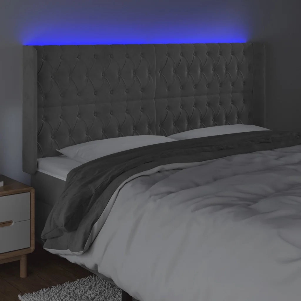 Testiera a LED Grigio Chiaro 183x16x118/128 cm in Velluto 3124444