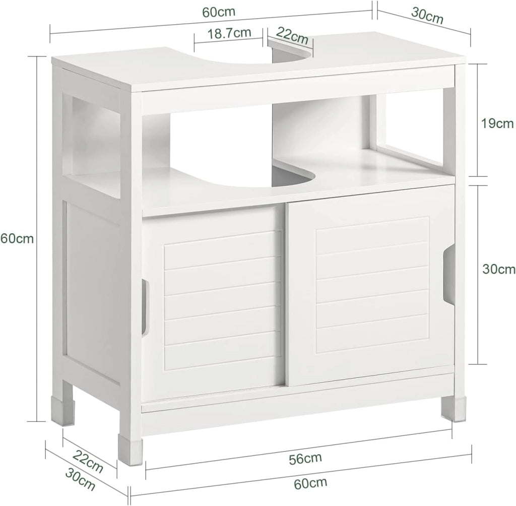 Mobiletto Bagno Salvaspazio - Armadio Salvaspazio 2 Ante Scorrevoli e Ripiano Aperto - Mobile Sottolavabo per Bagno Moderno Piccolo – Bianco, 60x30x60cm, FRG128-II-W