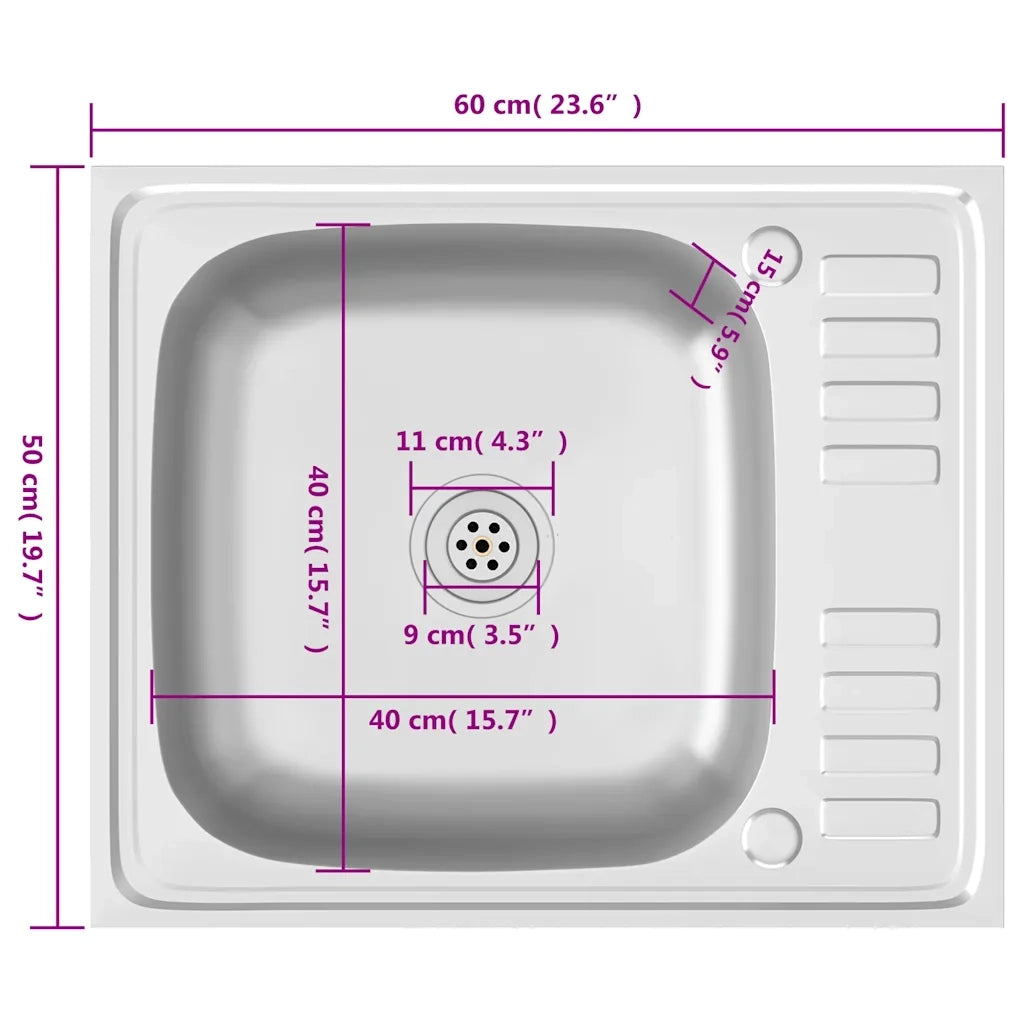 Lavello Cucina e Scolapiatti 500x600x155mm Acciaio Inox Argento cod mxl 53708
