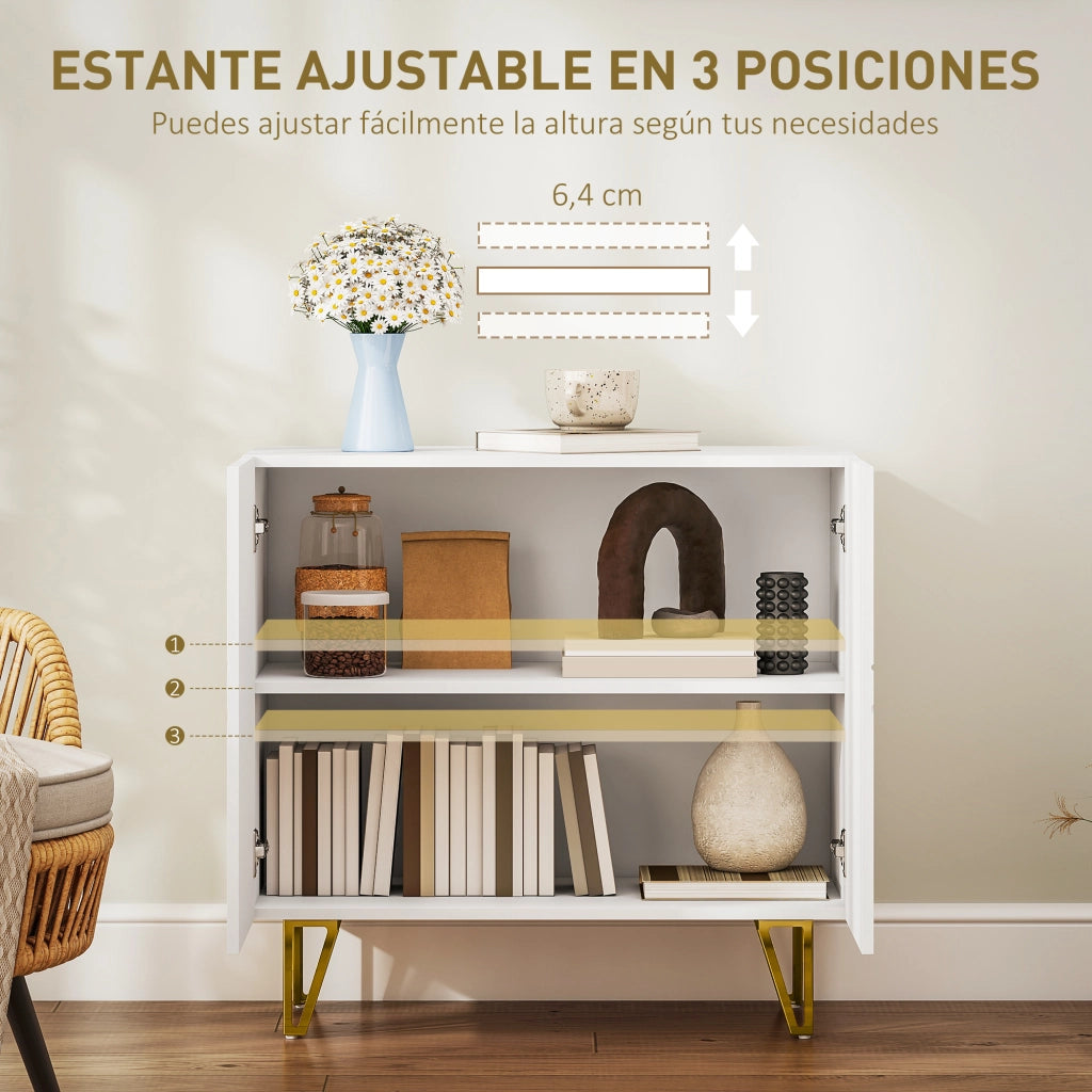 Consolle Ingresso con 2 Ante e Ripiani Aggiustabili per Cucina e Salotto ¨C Zephmum ¨C 80x40x75 cm Bianco