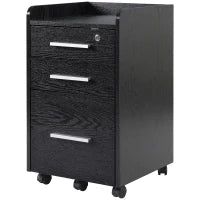 Cassettiera Portadocumenti in Legno a 3 Cassetti con Chiavi di Sicurezza e 5 Ruote, 39.2x40x65.4 cm, Nero