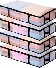 Cassa di Stoccaggio 4pz per Sotto il Letto - Grande Cassa di Stoccaggio trasparente con coperchio - Borsa di Stoccaggio pieghevole per Abbigliamento, Coperte e Cuscini