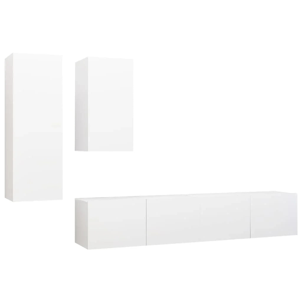 Set di mobili da 4 pezzi tra cui armadio credenza mobile TV televisore per soggiorno camera da letto salotto legno ingegnerizzato bianco 02_0024658