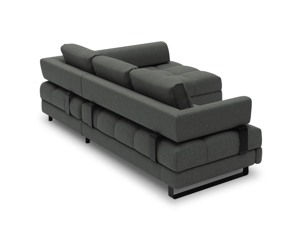 Cosmopolitan Design - Divano convertibile angolare destro con box "Clinton" 5 posti in tessuto strutturato grigio scuro