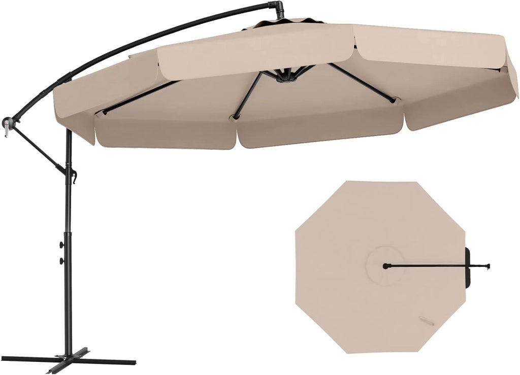 Ombrellone rotondo deportato, Φ 305 cm, Ombrellone da giardino pieghevole, angelo regolabile da 0 a 35°, base incrociata, ombrellone su piedistallo, φ290 cm, altezza 250 cm, per balcone