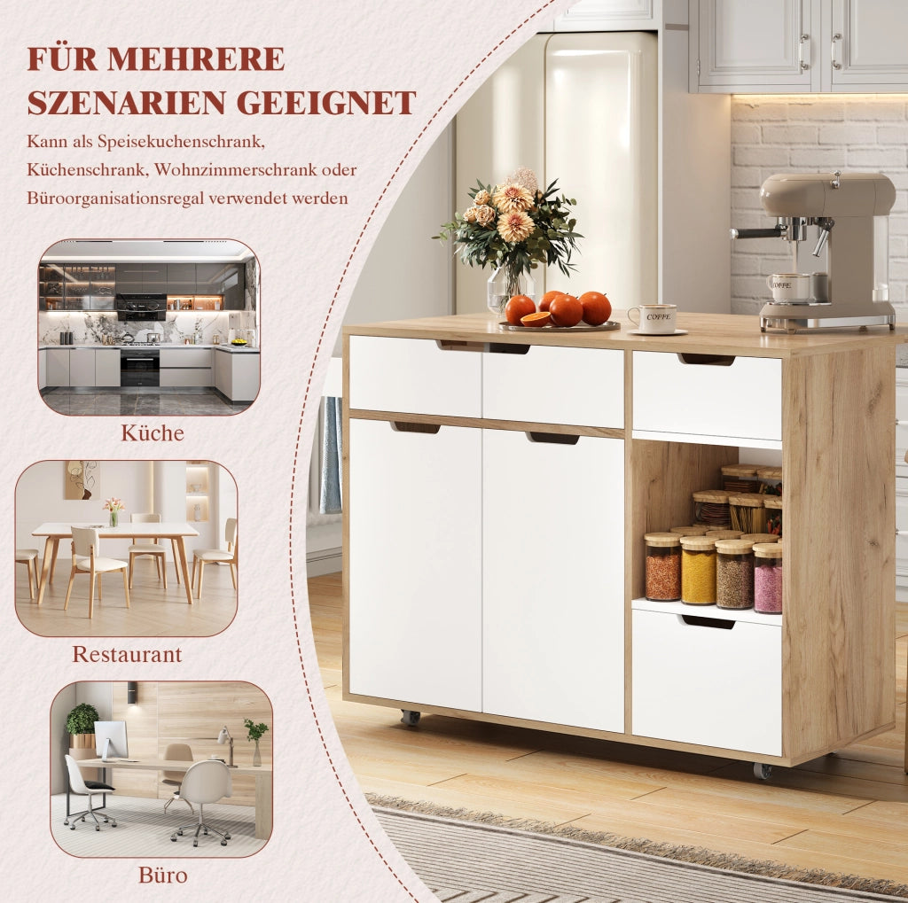 Mobile contenitore con ruote 120x46x85 cm in legno ingegnerizzato bianco