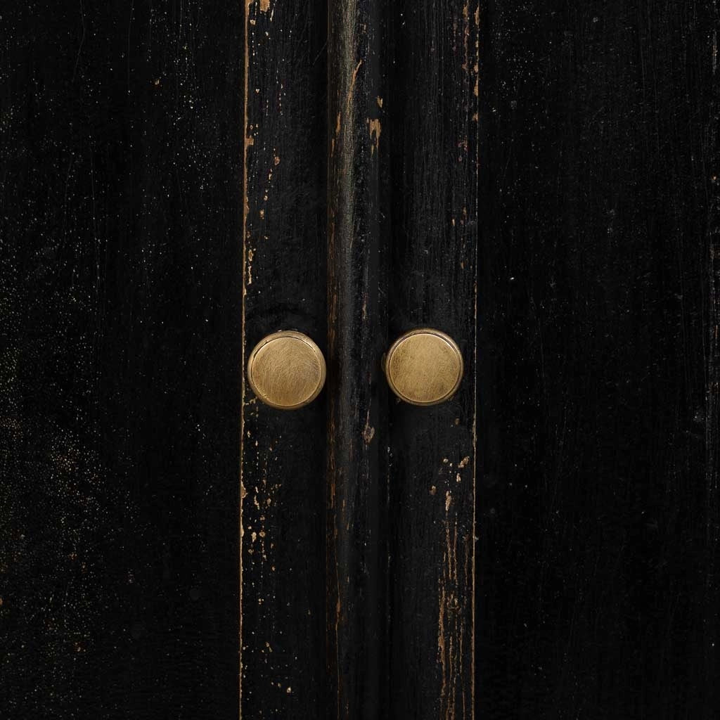 Vetrina in legno e vetro rifinita artigianalmente con 4 ante e 2 cassetti nera 85x40x180
