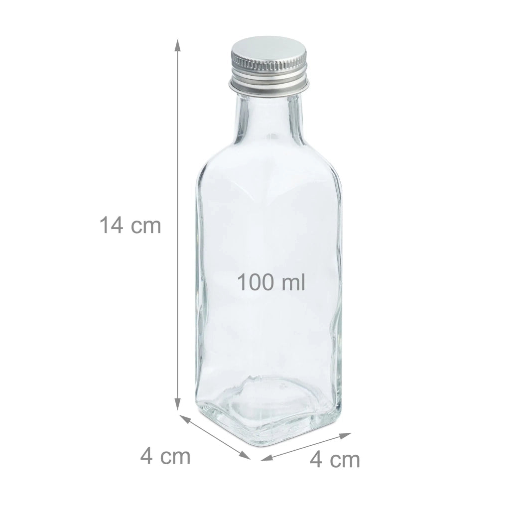 Set di mini bottiglie di vetro 14 x 4 x 4 cm con tappi a vite e imbuto stile essenziale in vetro trasparente 13_0014843
