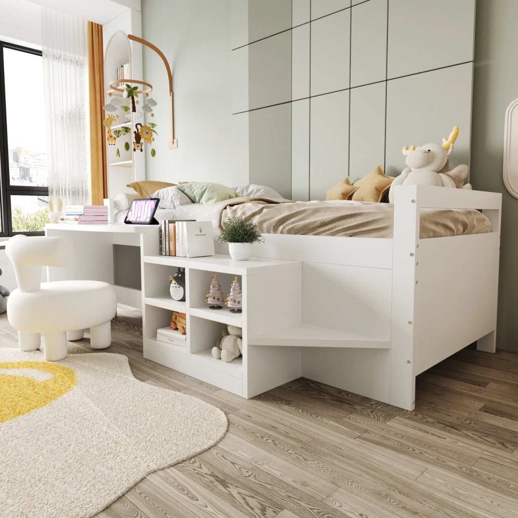 Letto multifunzione 90x200 cm bianco con scrivania e USB