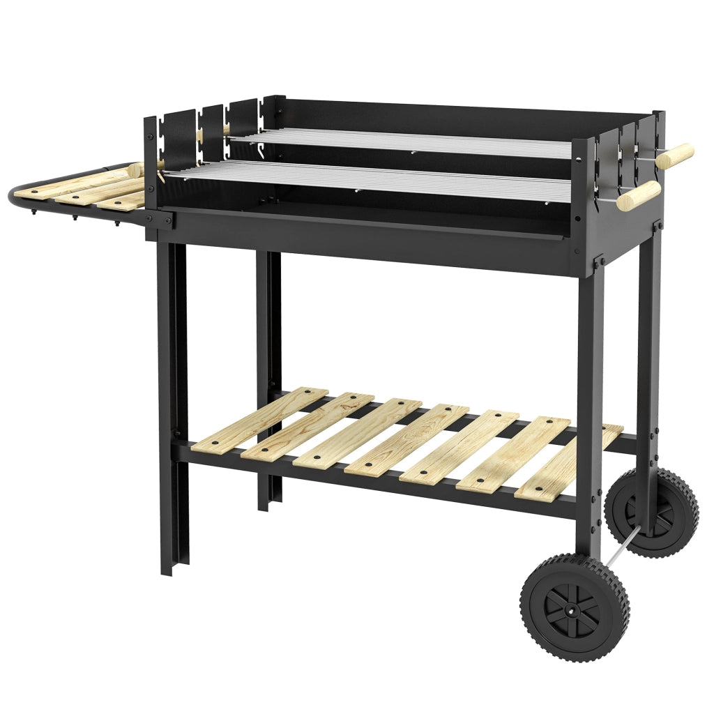Barbecue a Carbonella 2 Griglie e 2 Ripiani 113x53.5x82.5 cm in Metallo e Legno Nera