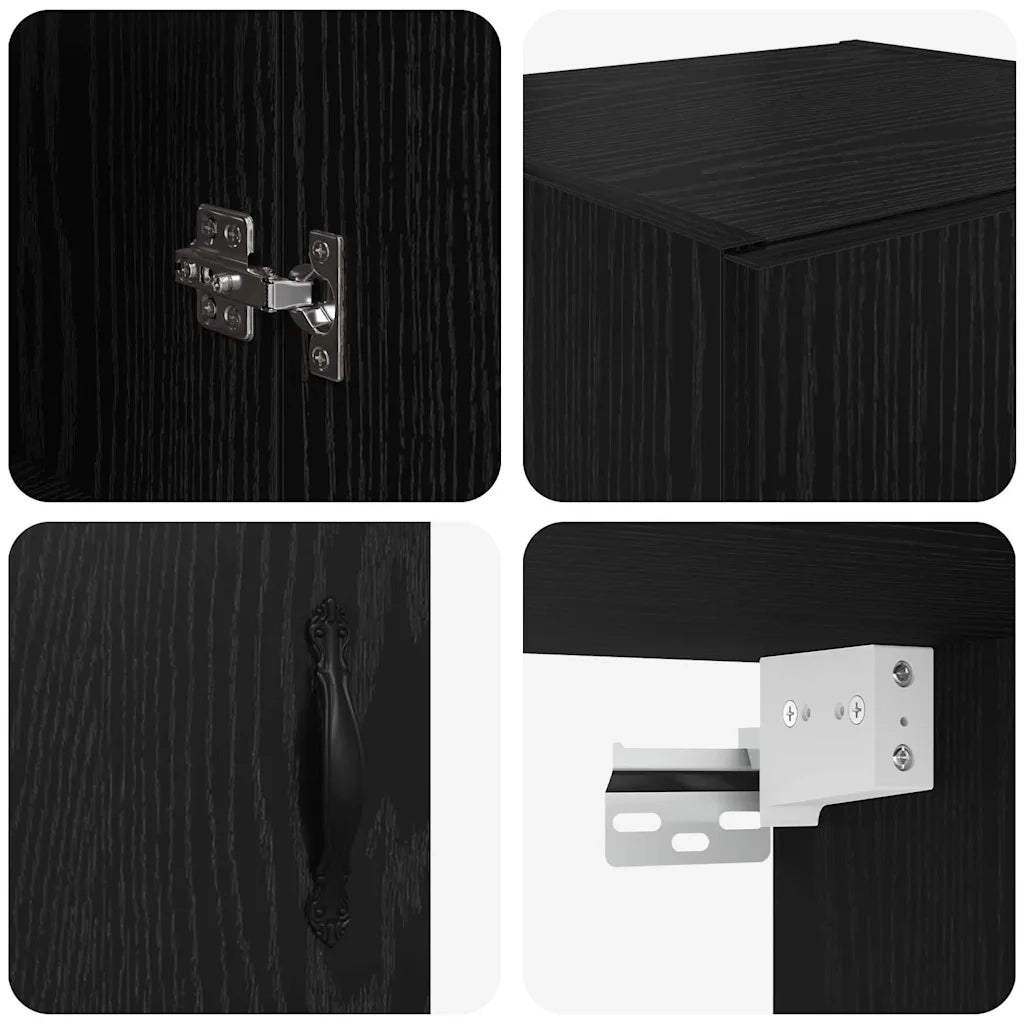 Pensile | Mobile a Parete Rovere Nero 34,5 x 34 x 90 cm Legno multistrato