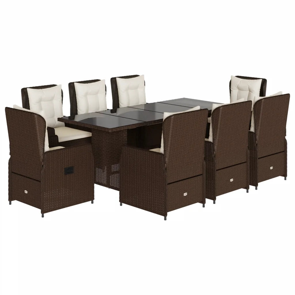 Set da Pranzo da Giardino 9pz con Cuscini Marrone in Polyrattan 3262782