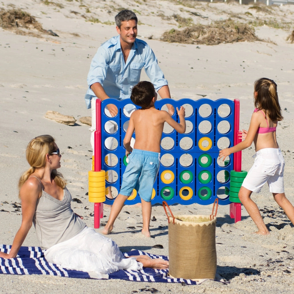 Forza 4 gigante per bambini e adulti, Gioco da interno ed esterno alto 104 cm con 42 pedine e barra, Rosso-Giochi su prato