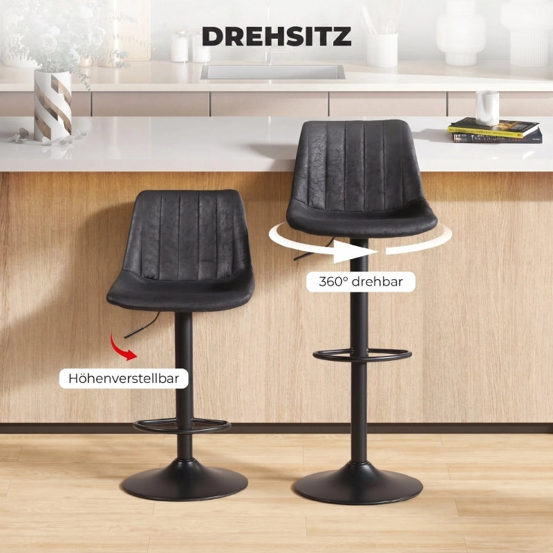 SGABELLO BAR Set da 2 pezzi Regolabile 43x46,5x89-110 cm Nero Microfibra
