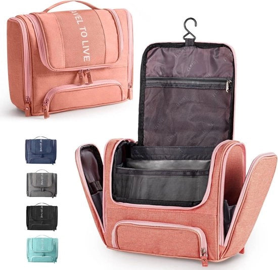 Borsa da Bagno Portatile con Strato Idrorepellente e Compartimenti Multipli per Cosmetici Viaggi o Utilizzo quotidiano (Rosso)