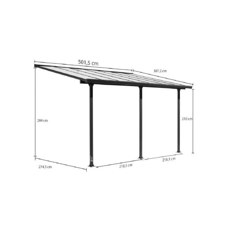 Tettoia addossata in alluminio 501x307 cm – Pergola con copertura in policarbonato 6 mm anti-UV – TT3050AL Foresta