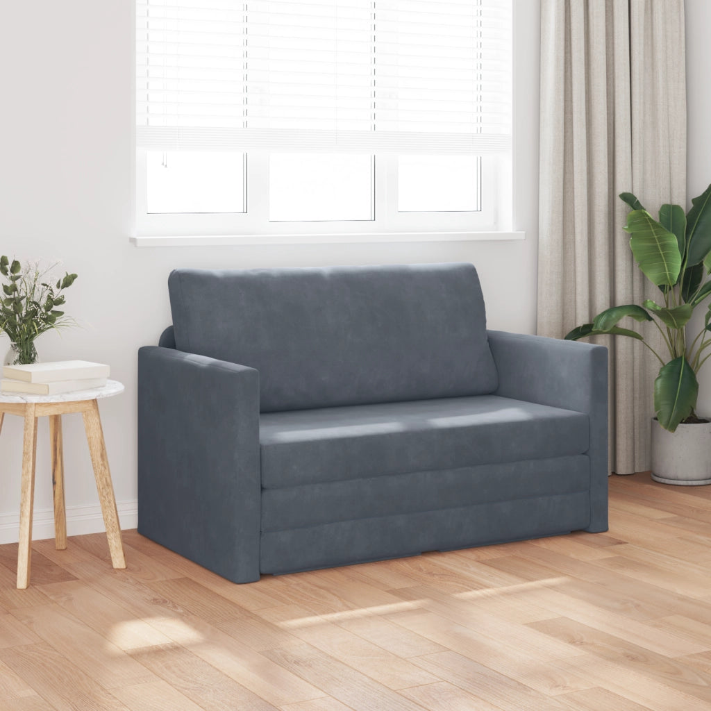 Divano Letto a Terra 2-in-1 Grigio Scuro 124x204x61 cm Velluto