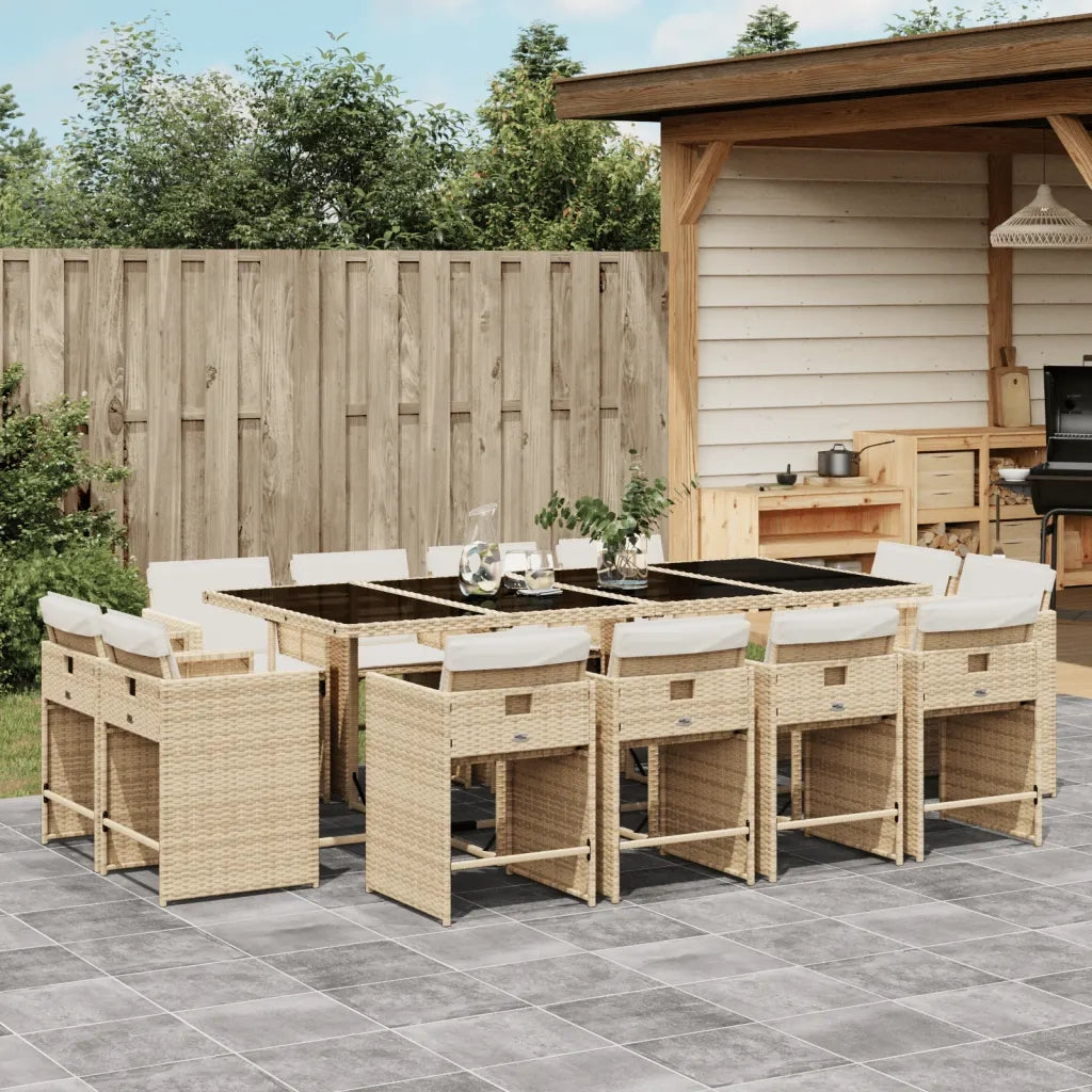Set da Pranzo da Giardino 13 pz con Cuscini Beige in Polyrattan 3277989