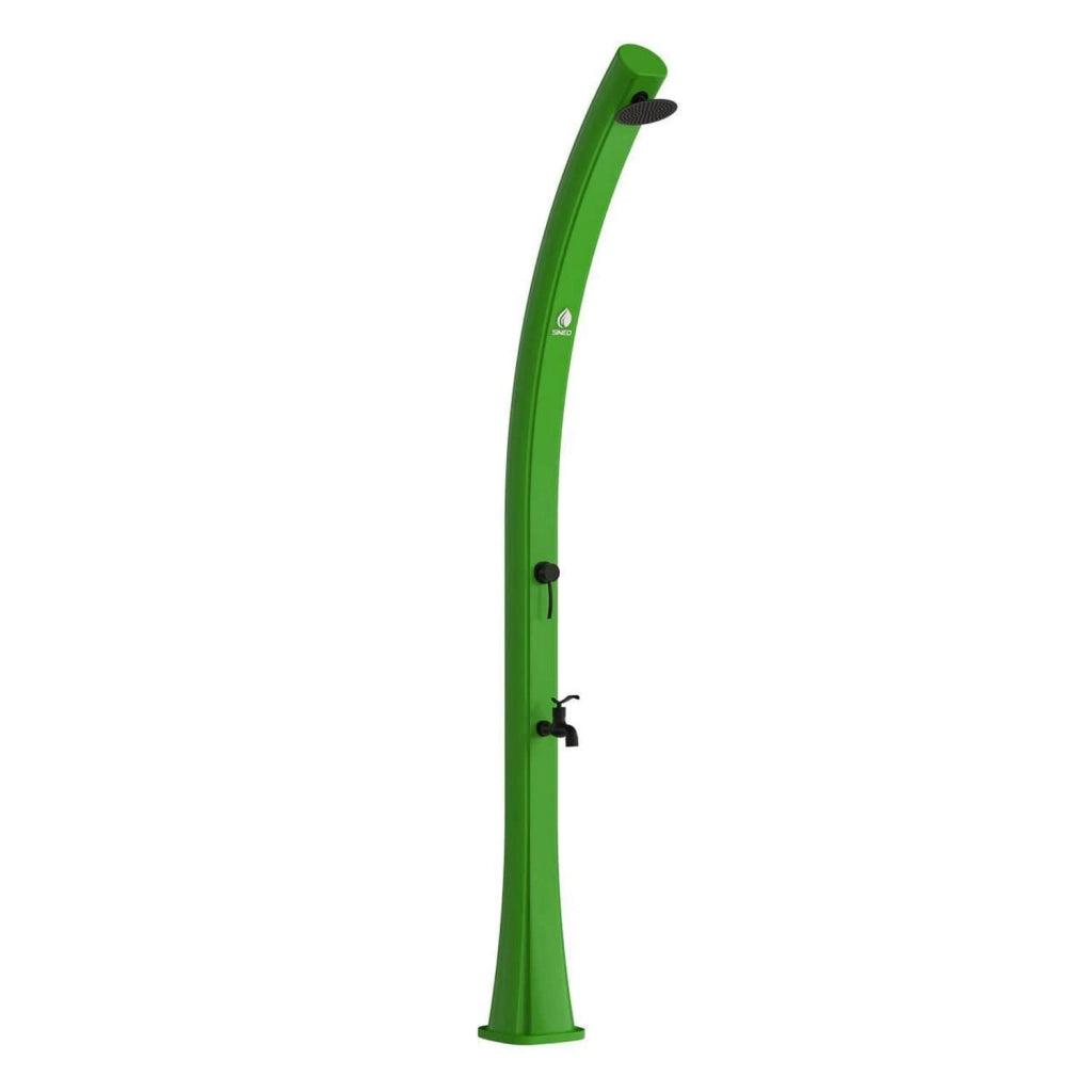 Sined Sole Doccia a Riscaldamento Solare Curva In Polietilene Hd Con Lavapiedi Verde Serbatoio 25 Litri Accessori In Metallo Nero
